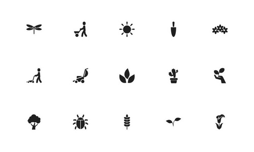 15可编辑园艺图标集。包括生长割草机太阳等符号。可用于 web移动Ui 和信息设计