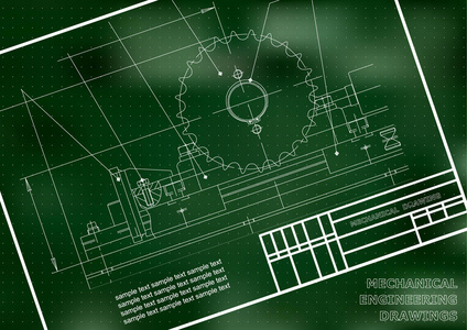 在白色背景上的机械图纸。工程插图。框架.绿色.点
