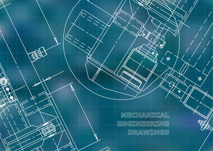 机械工程制图。蓝图.力学.封面, 背景, 横幅。蓝色.格