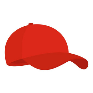 红色棒球帽图标，平面样式