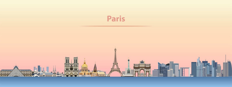 日出巴黎城市的矢量地平线