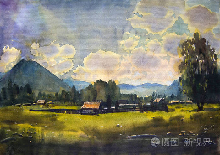 画水彩的山风景照片 正版商用图片03d9j8 摄图新视界 画水彩的山风景照片 正版商用图片03d9j8 摄图新视界