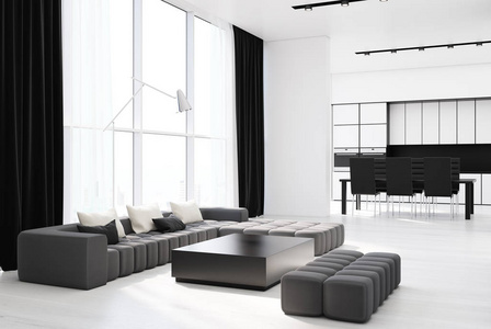 客厅角落白色客厅角落与灰色沙发照片