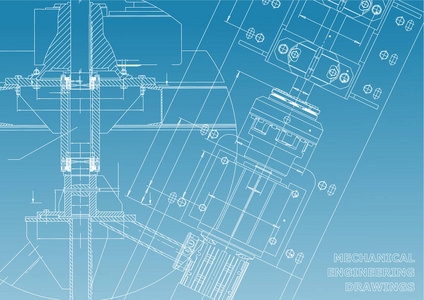 机械工程图纸。技术设计。蓝图.蓝色和白色