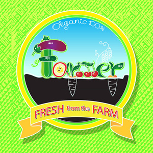 有机农场徽标概念。天然水果和蔬菜徽章