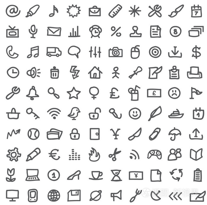 在白色上隔离的各种图标的矢量集合