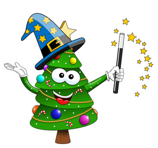 吉祥树圣诞节圣诞树吉祥物字符魔术师魔法师孤立照片