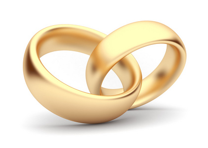 婚礼金戒指3D。 孤立的。 爱的象征
