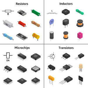 izometric 电子元器件的矢量集。电阻器, 转型