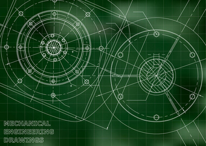 机械工程图纸。矢量背景。绿色.格