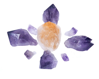 紫水晶 黄水晶的天然接触点安排在水晶网格