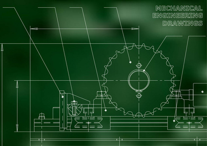 机械工程图纸。矢量绘图。绿色