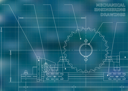 机械工程图纸。矢量绘图。蓝色.格