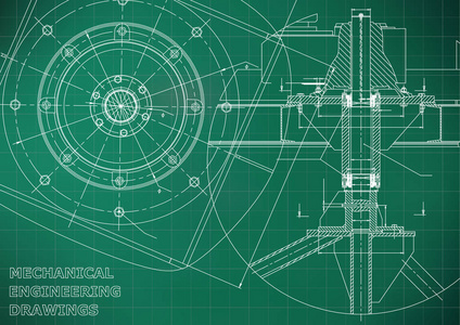 机械工程图纸。矢量.浅绿色。格