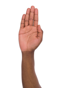 手掌向下孤立的白色背景上的黑人男子的手掌照片