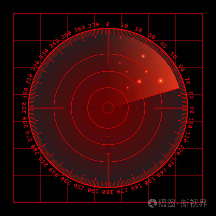 军用绿色雷达屏幕与目标.未来的平视显示器接口.股票矢量插图