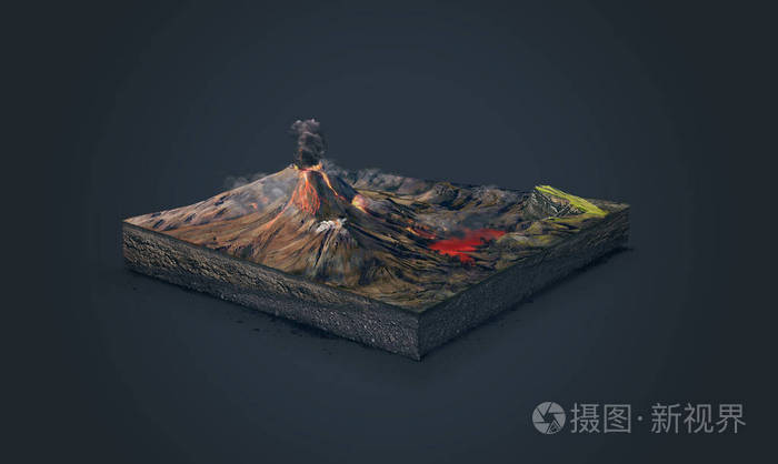 3d 一个土壤切片的图 火山喷发 与熔岩 隔绝在黑暗的背景照片 正版商用图片03ee3d 摄图新视界 3d 一个土壤切片的图 火山喷发 与熔岩 隔绝在黑暗的背景照片 正版商用图片03ee3d 摄图新视界