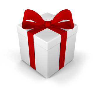 礼品盒作为礼物与红色丝带弓隔绝了
