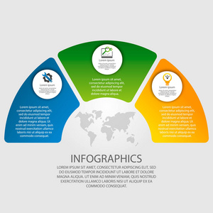 矢量插图。信息以圆圈和3段的形式。图形演示业务和教育的模板, 有三步骤