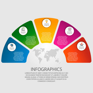 矢量插图。信息以圆圈和5段的形式。图形演示业务和教育的模板, 有五步骤