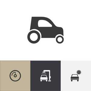4 可编辑车辆图标集。包括符号速度显示 车辆清洗 汽车等。可用于 Web 移动 Ui 和数据图表设计