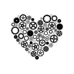 由齿轮组成的心脏.黑色的白色背景.矢量插图照片