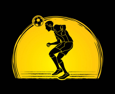 足球运动员弹跳一个球动作设计日落背景图形矢量