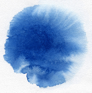 水彩画。在白色的水彩纸上的抽象蓝点