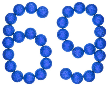 数字 69, 六十九, 从装饰球, 在白色隔离照片