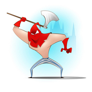 有趣的中世纪刽子手与斧头照片