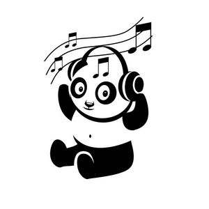 熊猫听音乐矢量插图