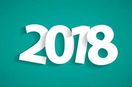 新年快乐2018概念与纸 cuted 白色数字在绿松石背景