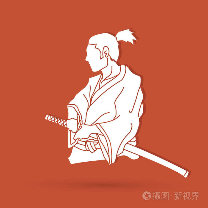 武士准备战斗动作图形向量