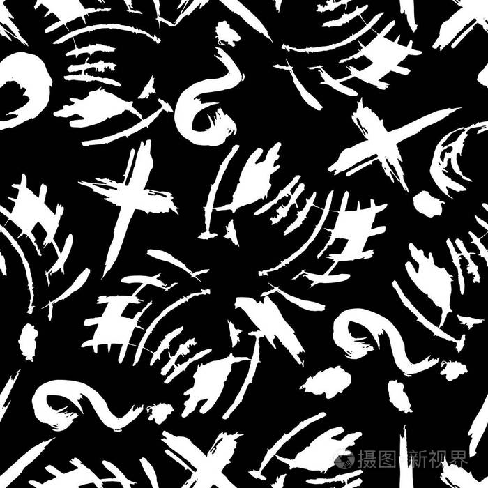 黑色背景的黑白无缝图案在涂鸦风格插画-正版商用图片03fk4v-摄图新