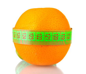 橙色和测量磁带上白色隔离