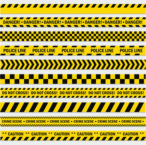 一套黑色和黄色警告带不同铭文的磁带阻隔信号线红色和白色胶带警告