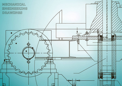 蓝图.工程背景。机械工程图纸。盖.技术设计。浅蓝色