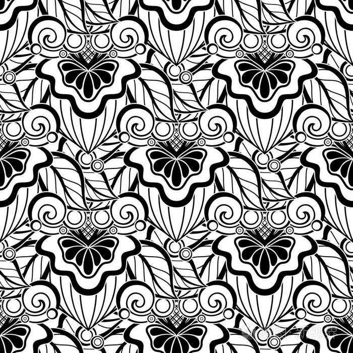 黑白无缝花纹花卉图案