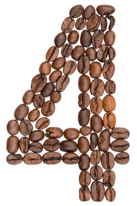 阿拉伯语数字 4, 四, 从咖啡豆, 在白色 bac 分离