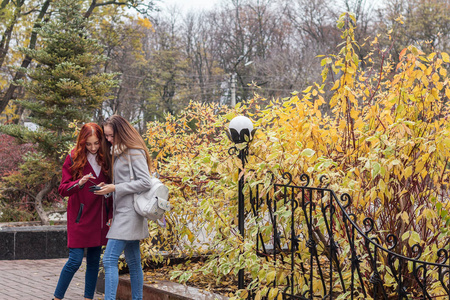 两个女青少年在智能手机中寻找新闻