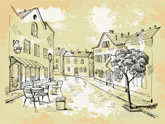 街头咖啡馆插画-正版商用图片03g82k-摄图新视界