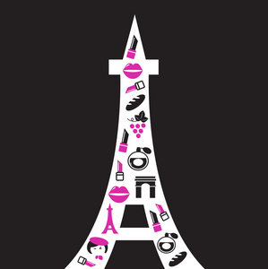 复古巴黎埃菲尔铁塔轮廓隔离黑色