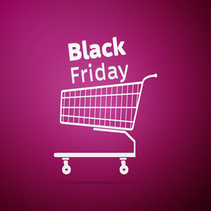 黑色星期五出售。购物车平面图标紫色背景。矢量插图