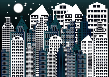 夜城市向量例证。抽象背景。现代夜城市风景