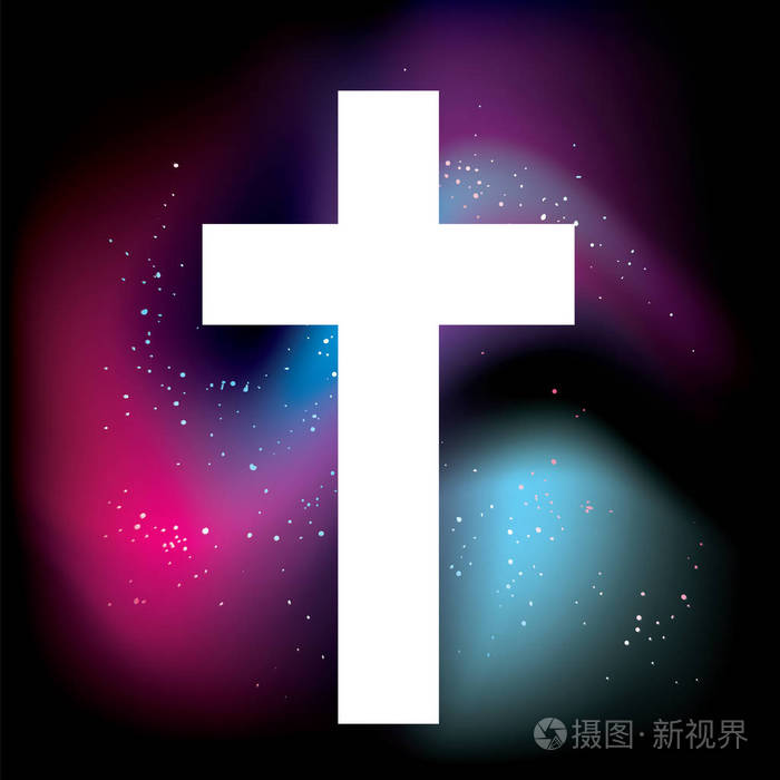 准备设计一张海报传单横幅或打印在衣服上空间星系和恒星矢量图十字架