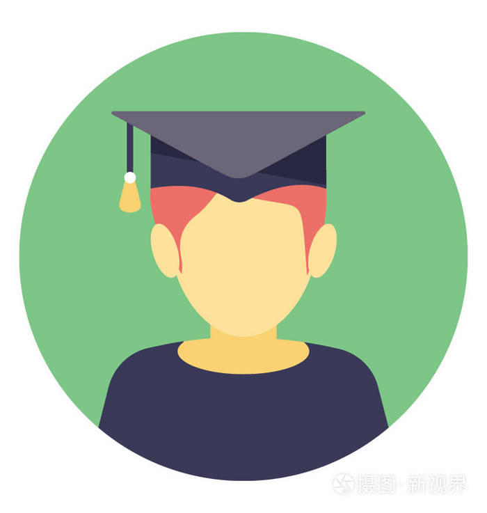 研究生头像平面矢量图标.学生,学者和研究生