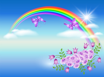 彩虹和花