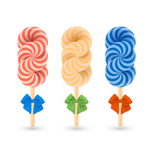 五颜六色的3d 糖果套装。棒糖和 bo 的矢量图示