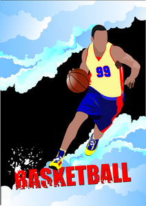篮球运动员海报。 彩色矢量插图设计