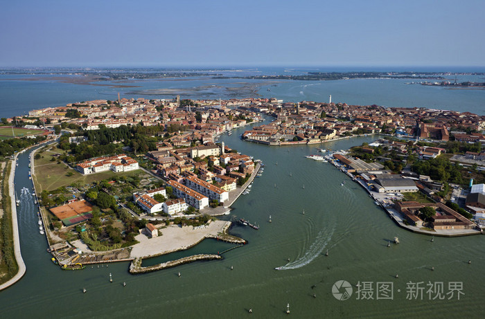 意大利威尼斯穆拉诺岛和威尼斯泻湖的鸟瞰图